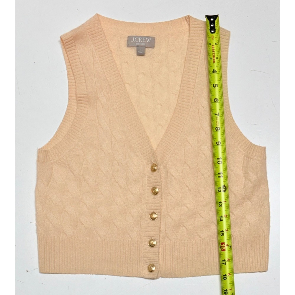 J.Crew Cashmere Cable Knit Sweater Vest Peach Gold Crest Button V-Neck Womens S
